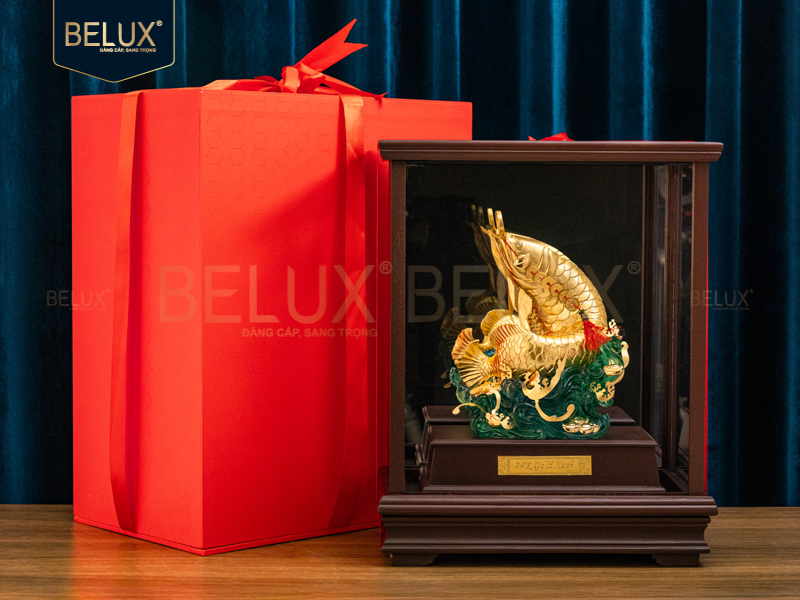 Tượng Cá Chép Hoá Rồng dát vàng 24k&nbsp;36x28x17cm